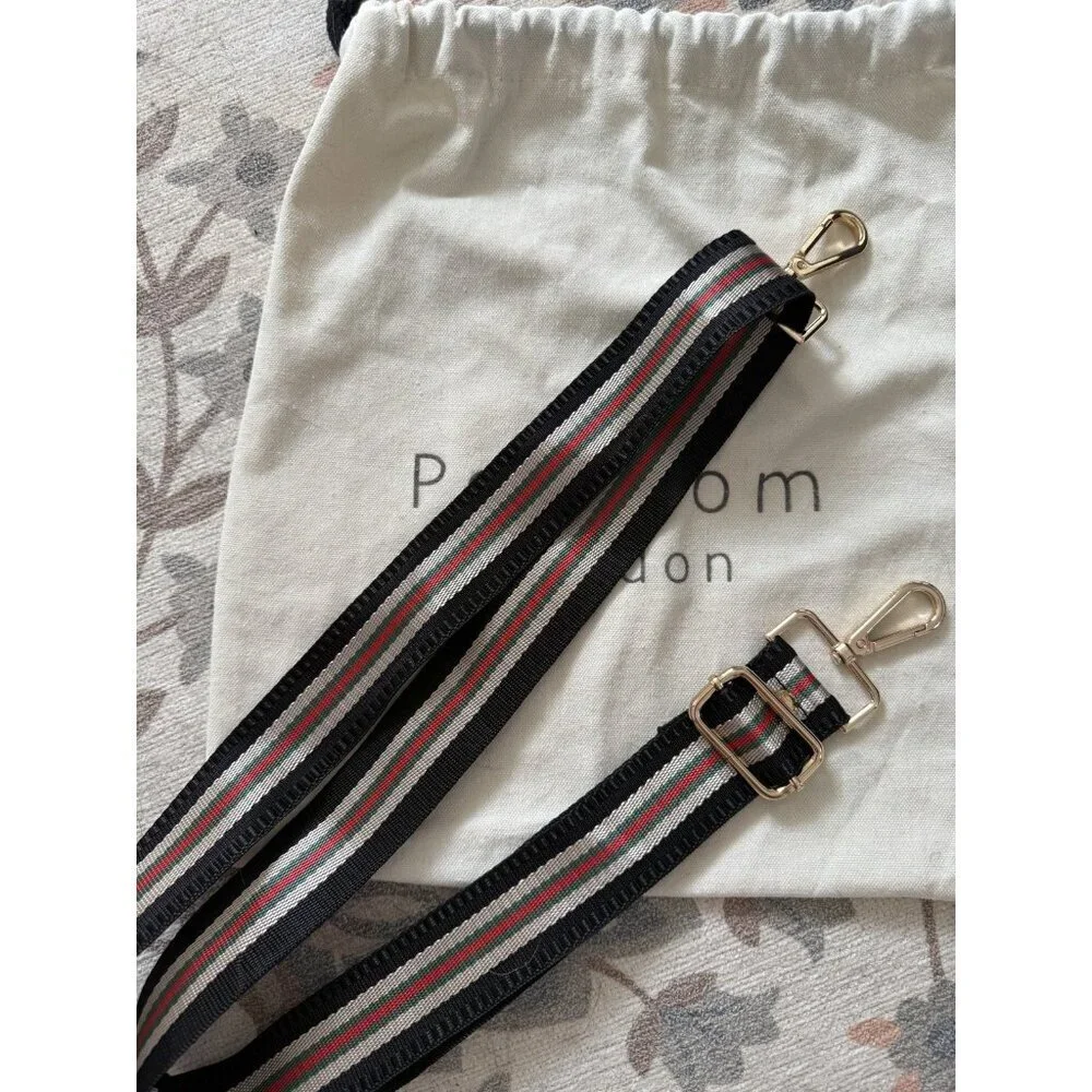 Pompom London Classic Multi Stripe Crossbody Strap Gold Hardware Adjustable
